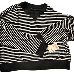 Danskin Striped Crewneck Top - Black and White XL NWT